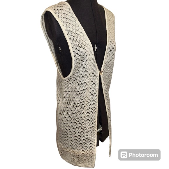 Vtg Disney Mickey Unlimited Crochet White Sleeveless Long Cardigan - Picture 3 of 14